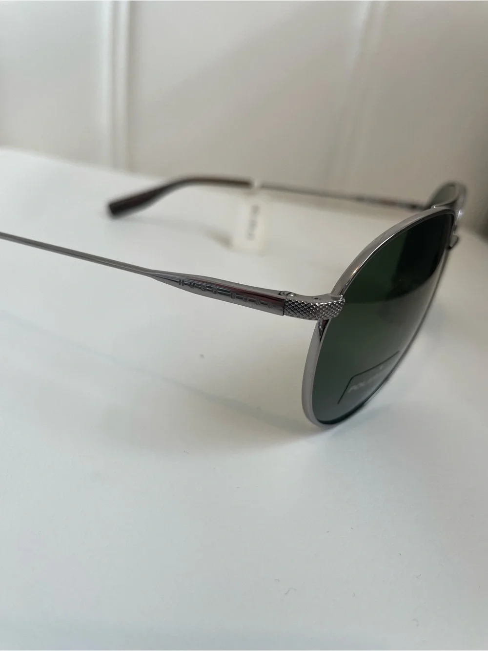 Boss Aviator Sunglasses with Dark Green Lenses and Silver Frame